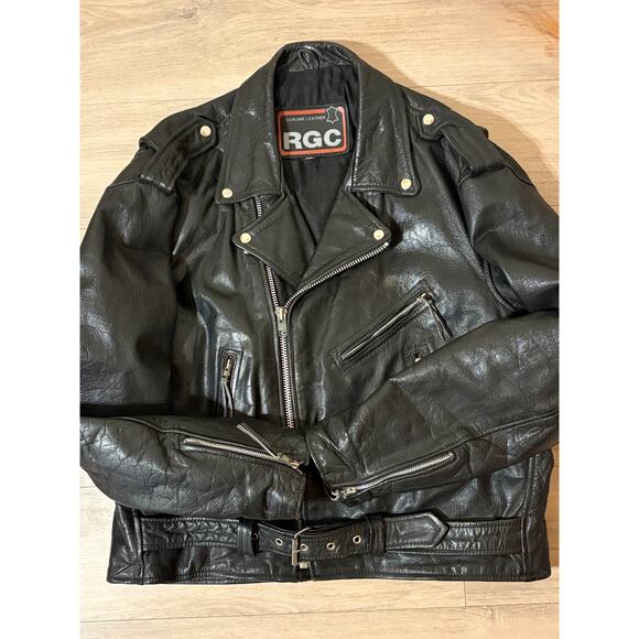 Vintage RGC Men’s Size 52 Black Leather Motorcycle Biker Jacket - Picture 11 of 12